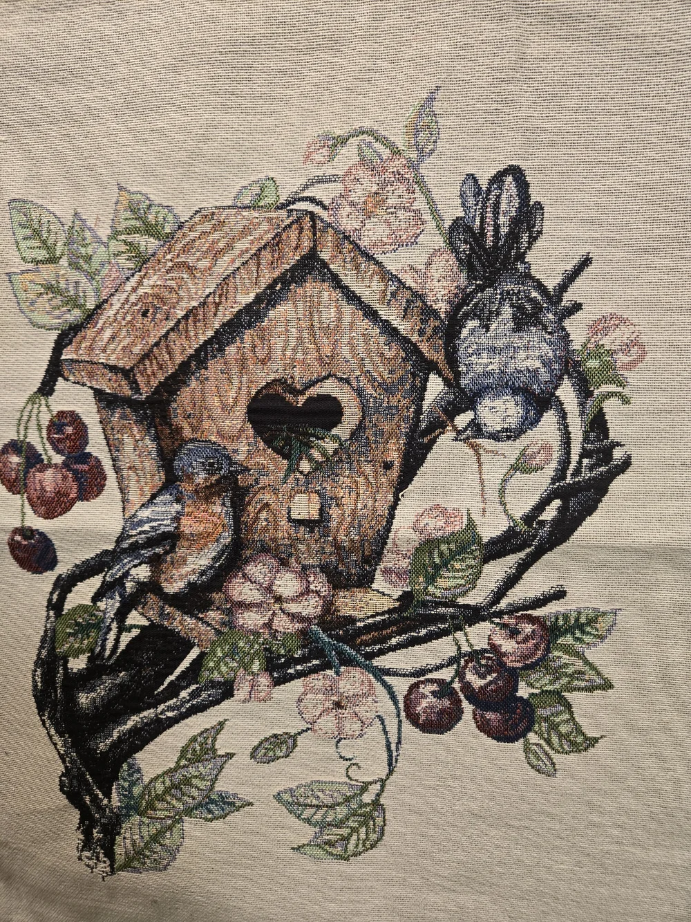 Vintage-Style Birdhouse Wall Tapestry in Cream and Brown